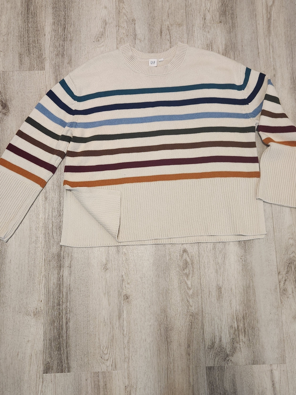 GAP women's Cream Striped Crewneck Sweater